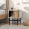 Costway Sliding Door Nightstand Mid-century Modern Storage End Table with Cabinet Black/Distressed White